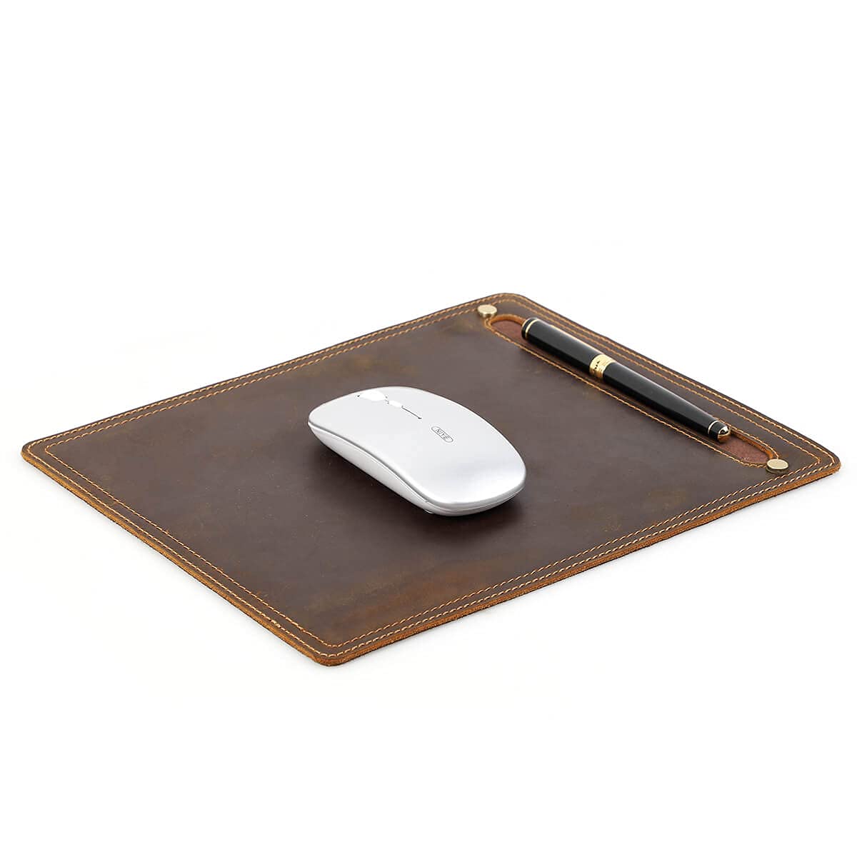 Hiram Handmade Crazy Horse Cowhide Mouse Pad, Italian Genuine Leather Mouse Pad for Home or Office Desktop