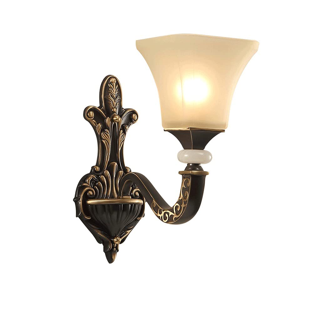 Aplique de pared LED E27 con pantalla de flor en vidrio de jade para mesita de noche