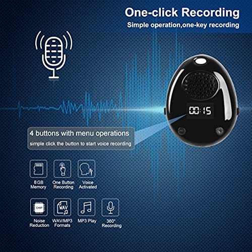 Digital Voice Recorder,8GB Voice Activated Audio Recorder,Portable Music Player with Internal Speaker & Steps Recorder + Time Display All in one (Black) - Thumbnail 2