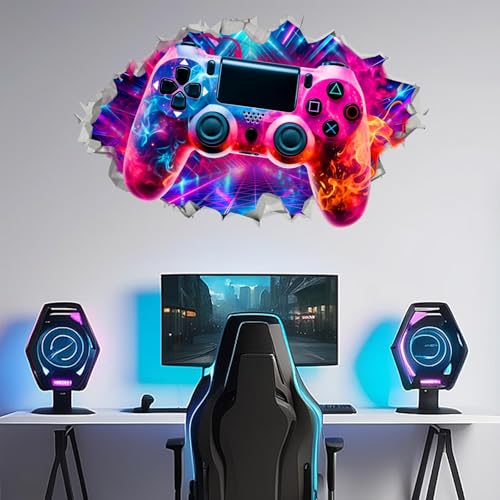 Decalque de parede para jogos, controle de videogame, colorido 3D, adesivo de parede, grande console
