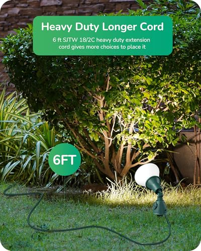 EDISHINE Christmas Dusk to Dawn 120V Outdoor Spotlight, Waterproof LED Outdoor Flood Stake Lights, E26 Base, Max 150W PAR38 Bulb (Not Included), 6FT Cord, 90° Adjustable Head, 2 Pack