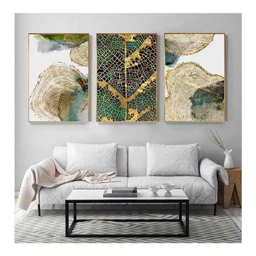 Plante abstraite moderne affiche 60x80 cm triptyque feuille d'or