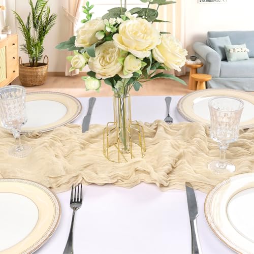 6 Pack 10FT Beige Cheesecloth Table Runner 120 Inch Long Gauze Rustic Boho Summer Cheese Cloth Table Runner Sheer Fabric Decorations for Holiday Party Wedding Banquet Bridal Baby Shower Décor by CKIKU - Used condition - Image 4