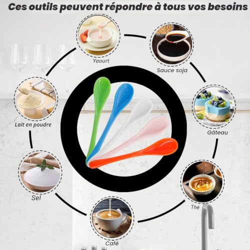 KUBDPQOR Lot de 50 petites cuillères en plastique colorées réutilisables, cuillères à dessert et à thé pour divers aliments et occasions – vue 4