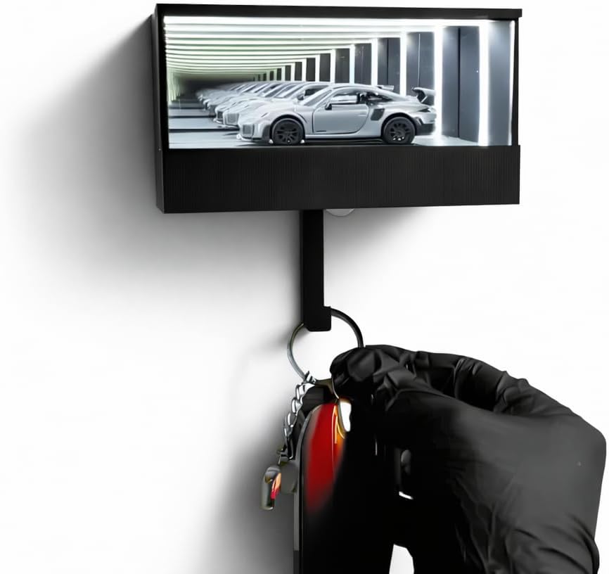 - FANCY THINGS Infinity Light Wall Light with Magnetic Installation, LED Wall Decor with Key Holder Hook, Black Frame, 30 Second Setup, Includes 3M Adhesive
