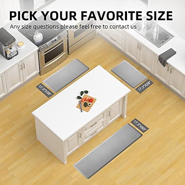 KOKHUB Tapete de cocina, acolchado de 1/2 pulgada de grosor, antifatiga, impermeable, tapete de escritorio cómodo de pie, tapete de cocina antideslizante y lavable para el hogar, oficina, fregadero,