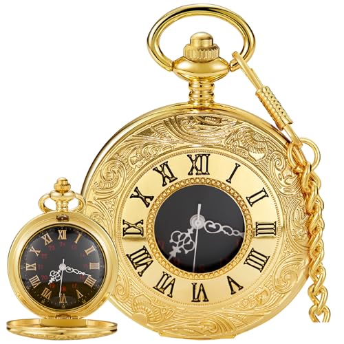 Image of Tiong Roman Numerals Scale Quartz Pocket Watches with Chain Christmas Graduation Birthday Gifts Fathers Day