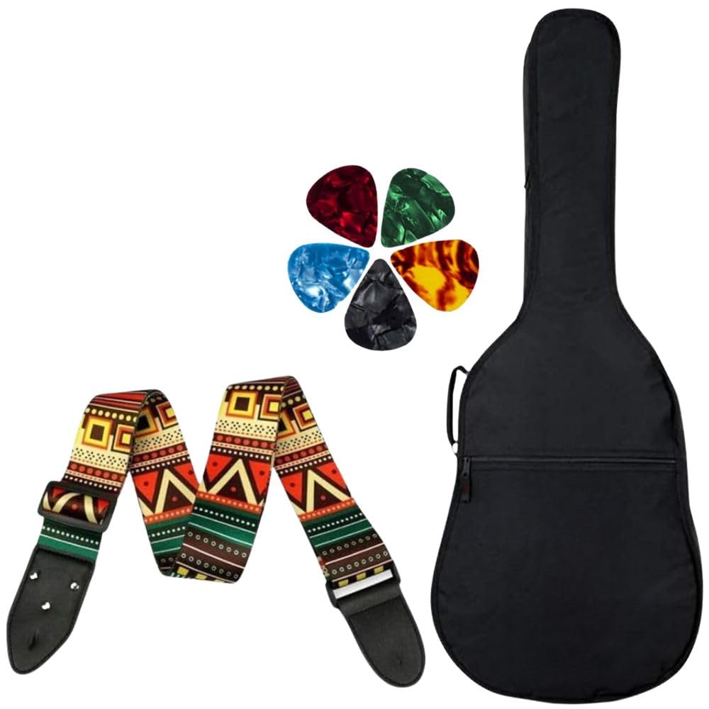 MOCKING BIRD Acoustic Guitar Bag Foam Padded Guitar Bag For 38, 39, 40, 41 Inch With Adjustable Guitar Strap And Picks For Acoustic Electric Bass Guitar (Guitar Bag With Bohemian Strap), Black-image-29