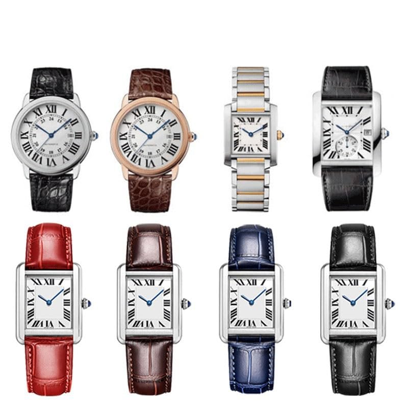Cinturino In Pelle Per Orologio Cartier Tank Solo, Blu, Rosso E Rosa.