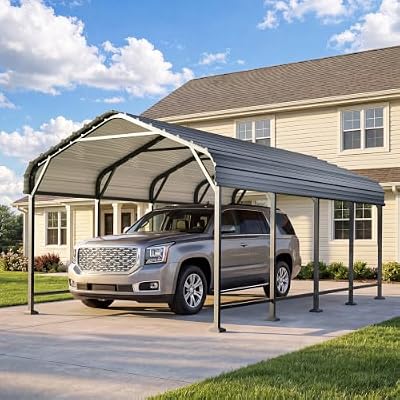 Aoxun 12x20 Metal Carport, Heavy Duty Car Garage with Galvanized Roof, Reinforced Frame, Car Tent Garage Shelter for Car, Pickup, Truck, Boat