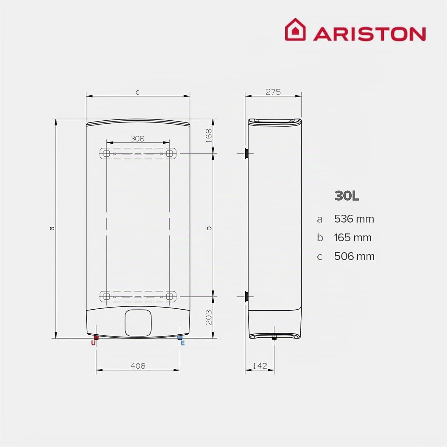 Ariston Velis Wifi – Thermos elettrico, 30 litri, a basso consumo, scaldabagno elettrico orizzontale e verticale, 50,6 x 27,5 x 53,6 cm, prodotto per l'installazione in Spagna