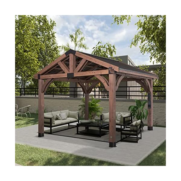 Backyard Discovery Arlington 12x10 All Cedar Gazebo, Walnut, Insulated Steel Roof, Water Resistant, Wind Resistant up to 100 MPH, Withstand 6,391 lbs of Snow