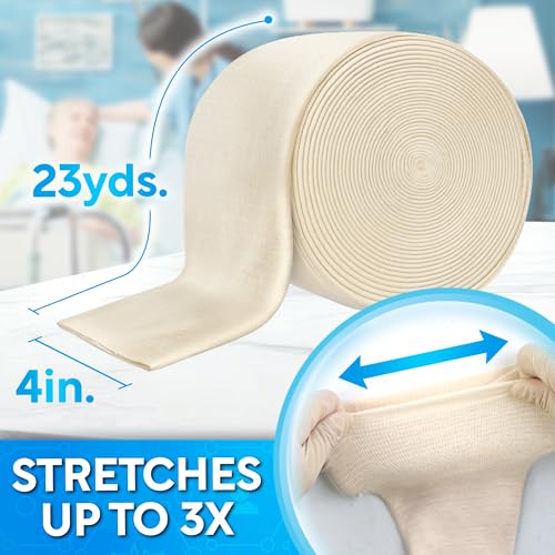 Image of Tubular Bandage, 4 inch x 23 yds / 69 ft,Stockinette Tubing for Ankles and Knees, Tubi Grip Size F Reusable Elastic Bandage Sleeve, Compression Tubes for Knees and Upper Arm