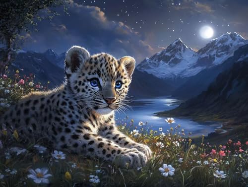 Pintar por Numeros Adultos, leopardo luna, DIY Painting by Numbers Kits, Pintar por Numeros, Fácil de Hacer, con 3 Pinceles, Pigmento Acrílico, Regalos Originales para Mujer, Decoración 40x50cm J0-700