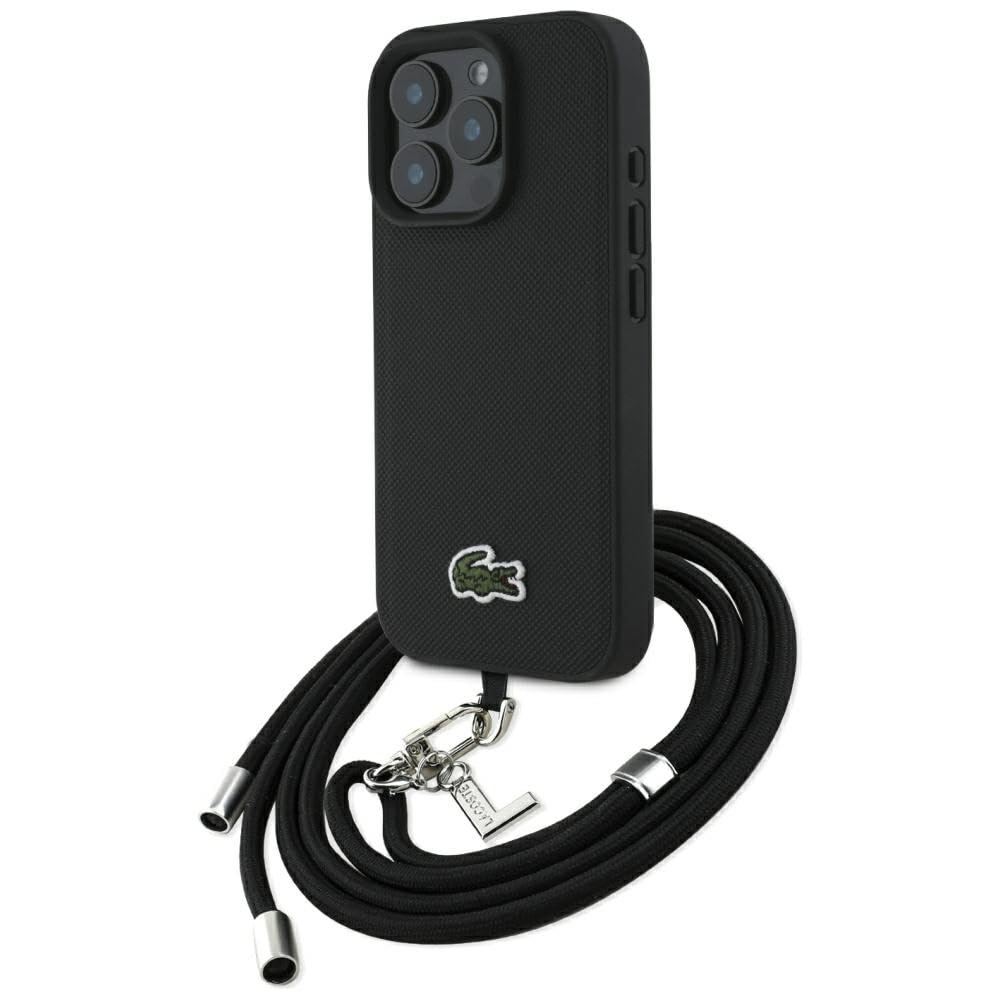 CG MOBILE Lacoste Iconic Petit Pique Crossbody Coque pour iPhone 16 Pro compatible avec MagSafe (noir)