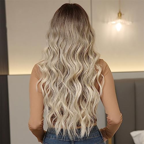 Perruque synthétique longue ondulée blonde ombre pour femme