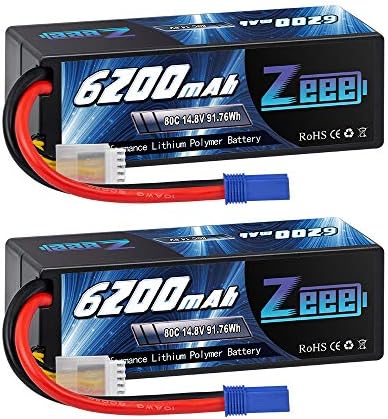 Zeee 4S Lipo Battery 14.8V 6200mAh 80C Hard Case RC Battery with EC5 Connector for 1/8 1/10 Scale Vehicles Car RC Trucks Boats Tank Truck RC Car(2 Pack)