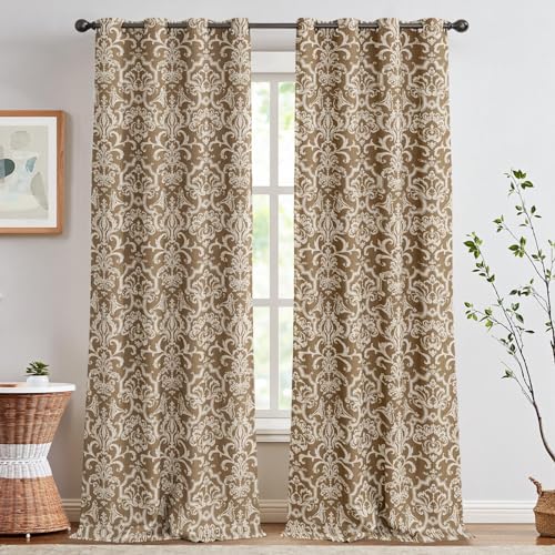 jinchan Room Darkening Curtains for Bedroom Brown Damask Patterned Curtains