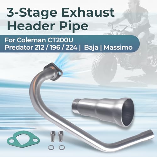 Image of SJVLXHI 3 Stage Exhaust Header Pipe For Coleman Powersports CT200U BT200X CT200u-ex,212cc 196cc /6.5HP Go Kart and Gas Mini Bike