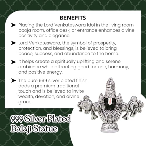 Image of Ekhasa Pure 999 Silver Plated Tirupati Balaji Venkateshwara Idol with Gift Box | Lord Venkateswara Face Perumal Statue Pooja Room | Religious Housewarming Griha Pravesh Diwali Gift