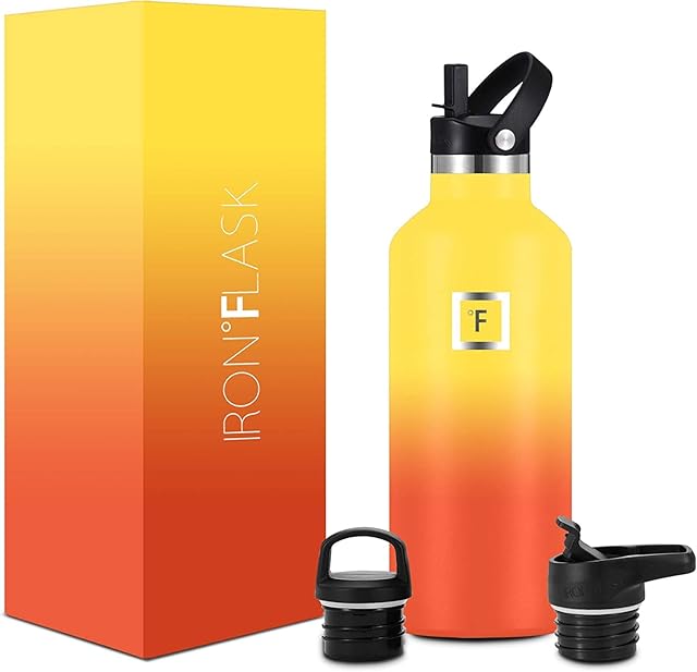IRON °FLASK Sports Water Bottle - 32 oz, 3 Lids (Straw Lid) - Leak Proof, Durable Double Walled Stainless Steel - Gym Bottles for Men, Women & Kids - Insulated Thermos, Hot & Cold Hiking Canteen