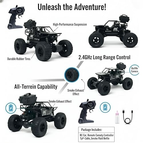 Image of JOYMAX Remote Control Car 2.4GHz Rechargeable All Terrain with LED Off-Road RC Car (Black)