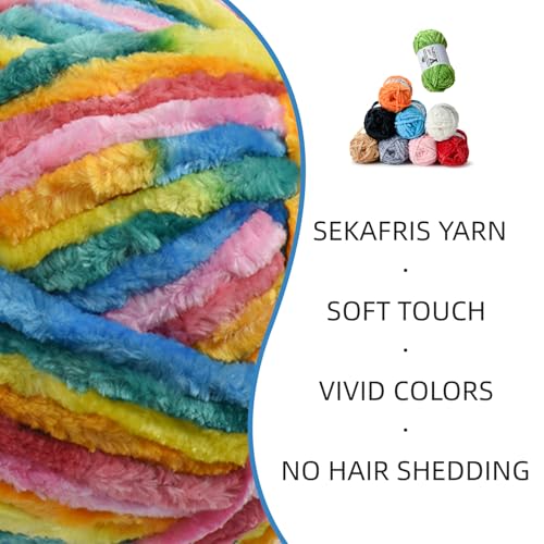Image of 4 Pack Plush Chenille Chunky Yarn - Fluffy Velvet Yarn Crochet for Blanket Knitting and Crocheting - Soft Baby Yarns for Crocheting - Amigurumi Crochet Yarns 100g (87yds) (4 Neon)