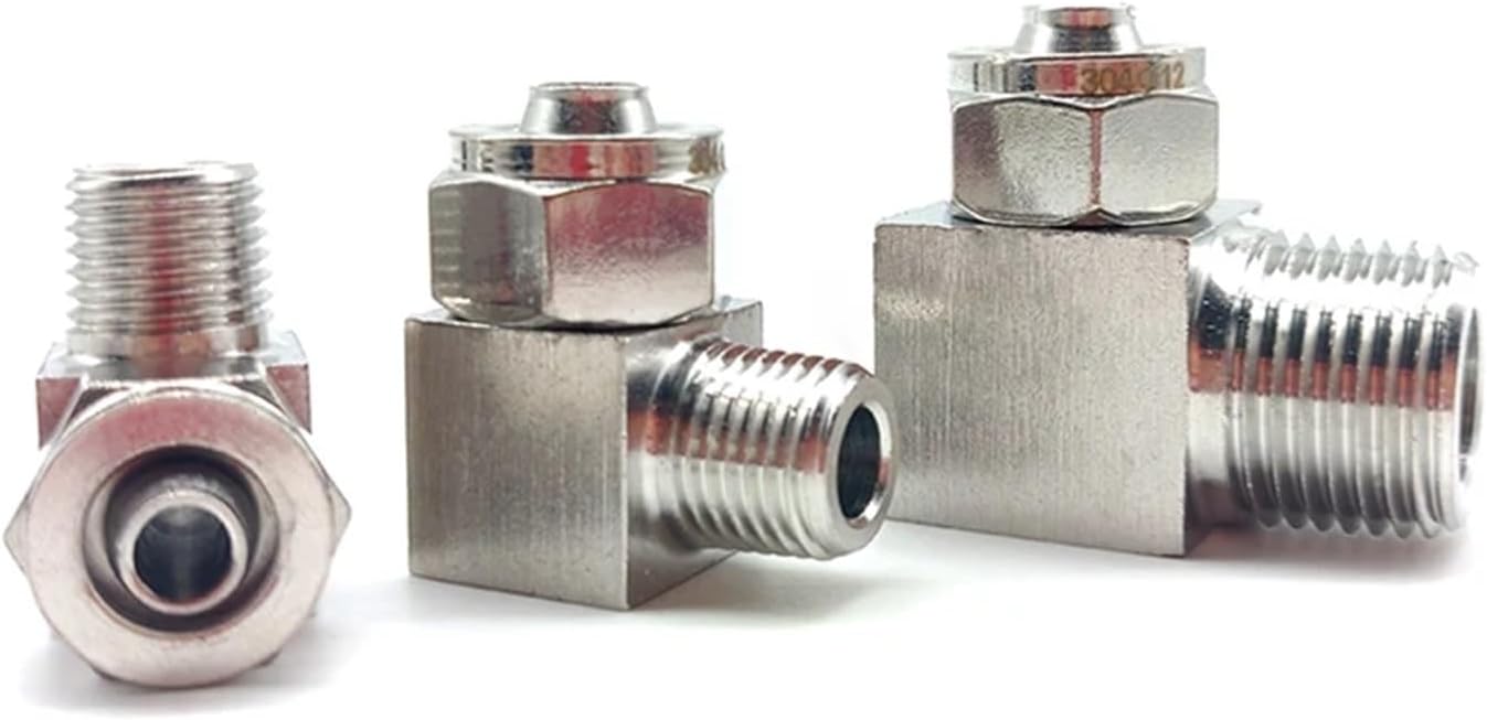 3pcs Quick Twist Right Angle Fitting OD 6/8/10/12/14/16mm Hose to 1/8''/1/4''/3/8''1/2'' Stainless Steel Male Thread Elbow(14mm OD Tube,1/4")