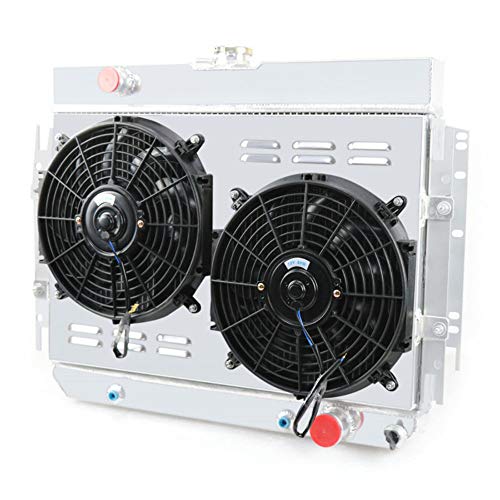 OzCoolingParts 4 Row Core Full Aluminum Radiator + 2 x 12" Fan w/Louver Shroud + Thermostat Kit for 1963-1968 1964 1965 66 67 Chevy Bel-Air/Impala/Biscayne/Cappice, Many Chevy GM Cars (3 Row)