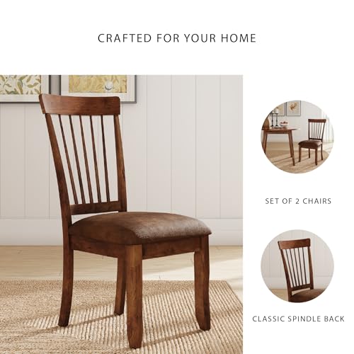 Signature Design by Ashley Berringer Dining Chairs Set of 2, Classic Wood Spindle-Back Design, Cushioned Microfiber Seat, Rustic Finish for Kitchen & Dining Room Chair, Walnut - Image 5