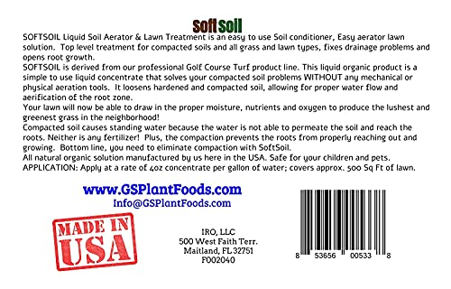 Soft Soil by GS Plant Foods- Liquid Aerator and Lawn Treatment(1 Quart) - Liquid Aerator for Any Grass Type, All Season - Great for Compact Soils, Standing Water, Poor Drainage