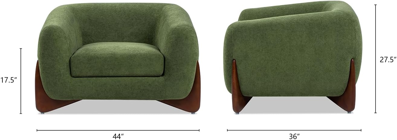 Jennifer Taylor Home Alpine 43.5" Modern Scandinavian Minimalist Round Arm Living Room Accent Lounge Chair in Moss Green Fleeced Teddy - Image 3