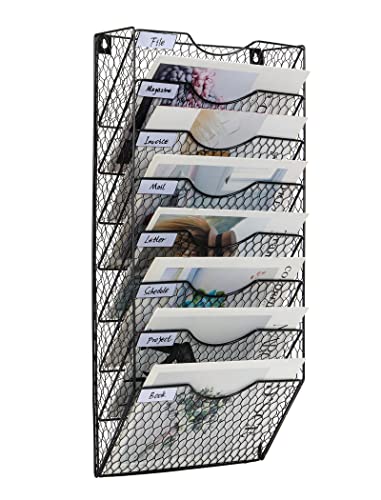 EasyPAG 8 Etagen A4 Hühner-Drahtgeflecht in Tablett, Wandtasche, Aktenhalter, Brief-Organizer, Zeitschriften-Papier-Aufbewahrungsregal, Schwarz Cover