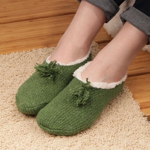 Image of BambooMN Adult Women Super Soft Warm Cozy Fancy Yarn Slippers Non-Slip Lined Socks, Indoor Comfy House Slippers, 3 Pairs