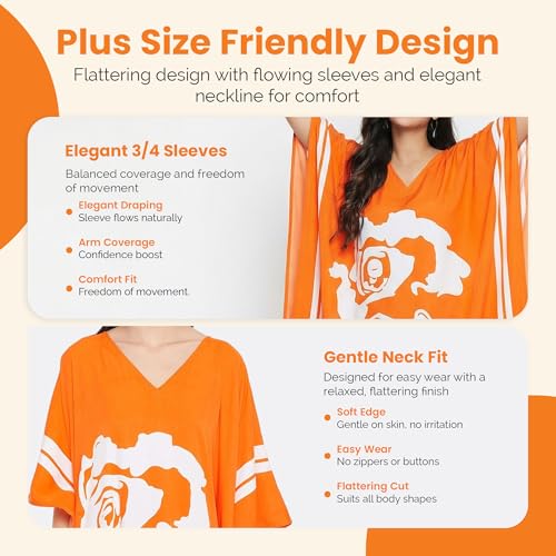 Image of Oussum Women Plus Size Dresses Kimono Caftan Maxi Dress Floral Polyester Long Mumu House Beach Cover Up 1X-3X Summer Wear