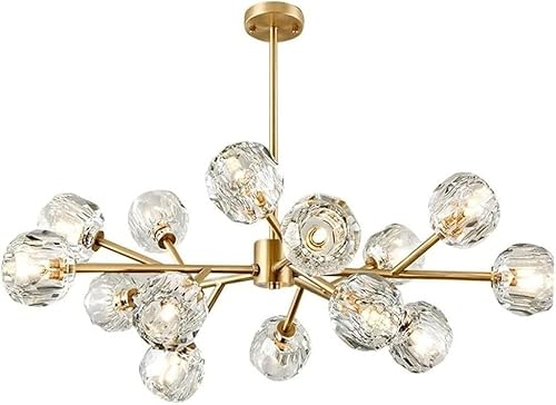KnvsS 15 Light Crystal Lampshade Chandelier Adjustable Height Full Copper Crystal Lamp Body Pendant Light, Luminaires intérieur