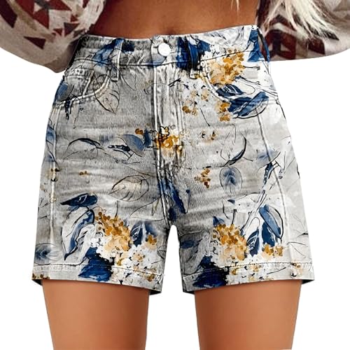 Pantalones cortos de mezclilla elásticos en contraste, pantalones capri de mezclilla, bermudas para mujer, longitud a la rodilla, dobladillo enrollado, casual, pantalones de algodón clásicos de verano