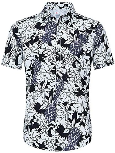 Men Button Down Shirts Vneck 3D Floral Print Plumeria Sun Beach Vacation Ananas Tshirts Swim Pool Party Casual School Wear for Juniors Student Summer Short Sleeve Cool 90's 80 70 Raglan Tee Shirt