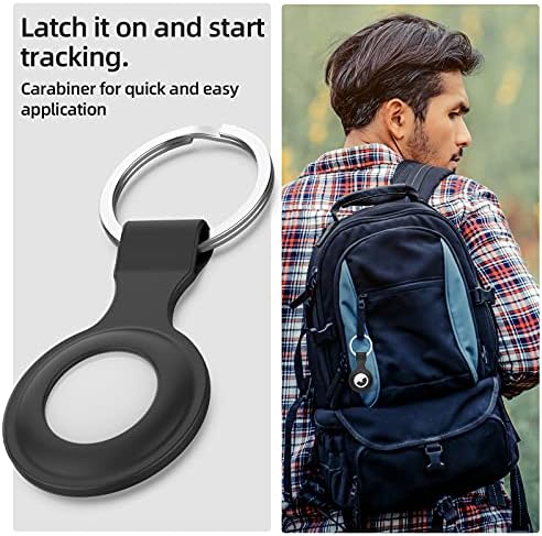 Case for Airtag Silicone Key Tracker Holder with Keychain Ring Shockproof Anti Scratch Case for Airtag for Keys and Dog Pets, Black - 2