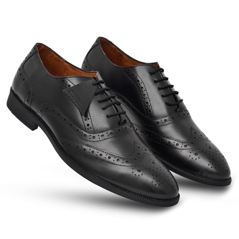 ARMADURO Mens Black Brogue Wingtip Style Italian Leather Comfortable and Designer Shoes (Black) (B0BXSDJ2C7) Amazon Price History, Amazon Price Tracker