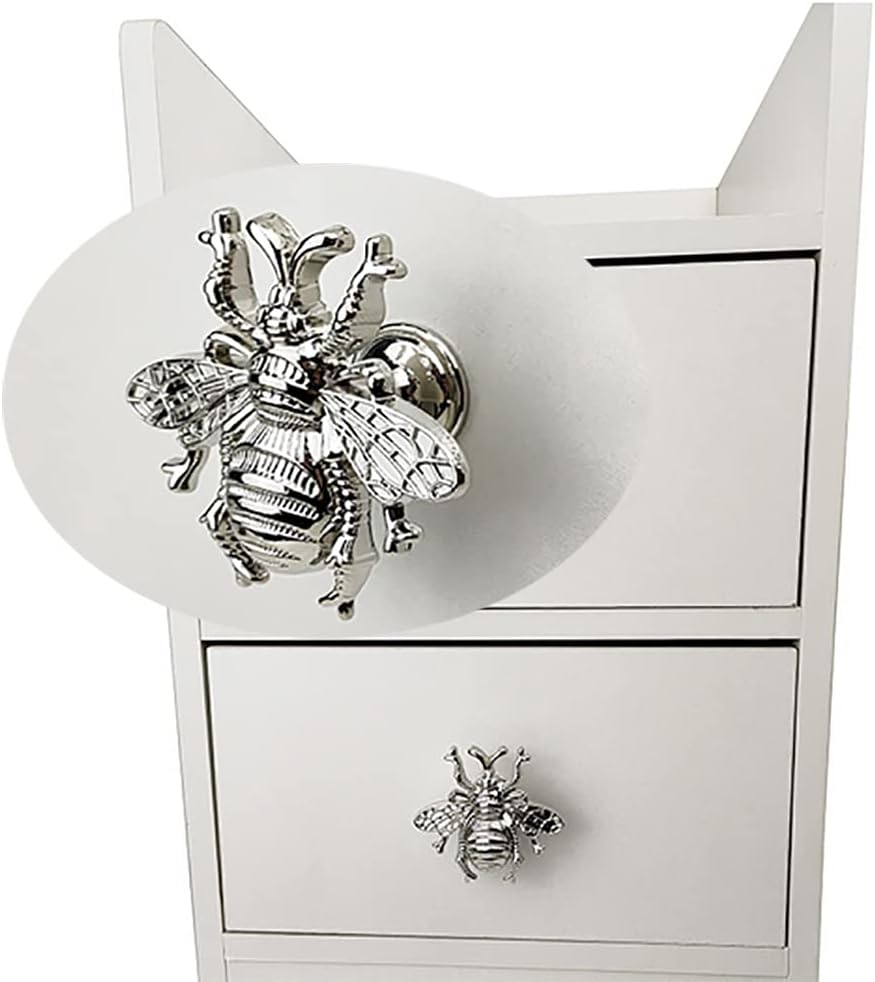 Silver Bee Knobs - Bee Drawer Handles - 3Pcs Silver Animal Cabinet Knobs, Bee Dresser Knobs for Cabinet DIY(Silver)