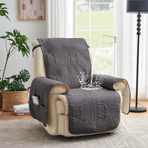 Image of Quilted Recliner Chair Covers,Water-Repellent Recliner Slipcovers, Lazy Boy Recliner Cover Snug Fit, Pet Friendly Recliner Cover for Dogs Cats, Washable Couch Protector (Recliner 22 inch, Gray)
