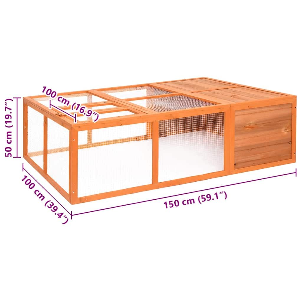 Garten-Tierkäfig 150x100x50 cm Massivholz Tanne | Stahldrahtgitter, leicht zu öffnende Türen, für Hühner, Enten, Kleintiere, Outdoor