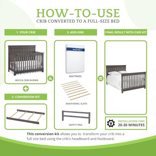 Image of Full-Size Conversion Kit Bed Rails for Dolce Babi Convertible Cribs - Solid Wood Rail - Toddler and Adult Bed Rail for Full-Size Beds - Essential Nursery & Baby Furniture (Marina Grey)