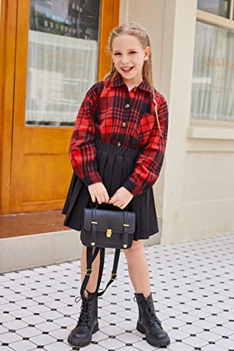 Girls Long Sleeve Flannel Shirts Button Down Plaid Shacket Jacket Casual Collared Shirt Blouses Tops with Pocket3