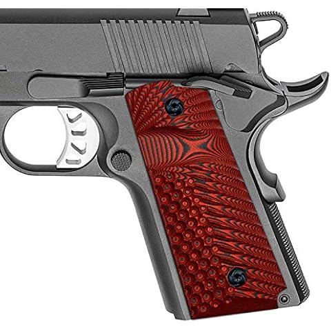 Guuun G10 Grips for 1911 Compact/Officer, OPS Eagle Wing Texture - Red/Black Cover