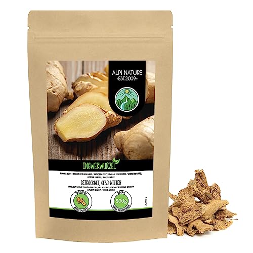 Radice di zenzero a fette, tè allo zenzero, pezzi di zenzero tritato, 100% naturale, zenzero senza additivi, radice di zenzero a fette (500 GR)