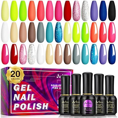AUBSS Gel Nail Polish Set-20 Colors Gel Polish Set 24pcs 7ml UV fall Summer Matte Long Lasting Non Toxic Soak Off Gel Nail Polish Kit Hot Pink Royal Blue Red Gel Nail Kit Nail Art Gift Women Cover