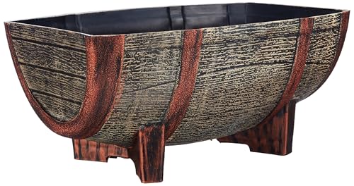Image of Amazon Brand- Solimo Indoor and Outdoor Rectangular 16 Inch Half Barrel Flower Planter Pot Best for Terrace /Balcony /Home /Office Decor - Set of 2
