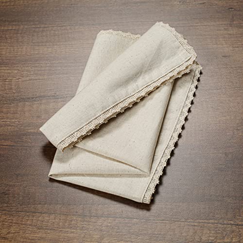 Cotton Flax Linen Cloth Napkin - Set Of 12 - With Lace 18X18 Inch Durable Reusable Machine Washable Perfect Napkin For Dinner Table Décor/Wedding/Party/Christmas & Everyday Use - Natural #TOP4